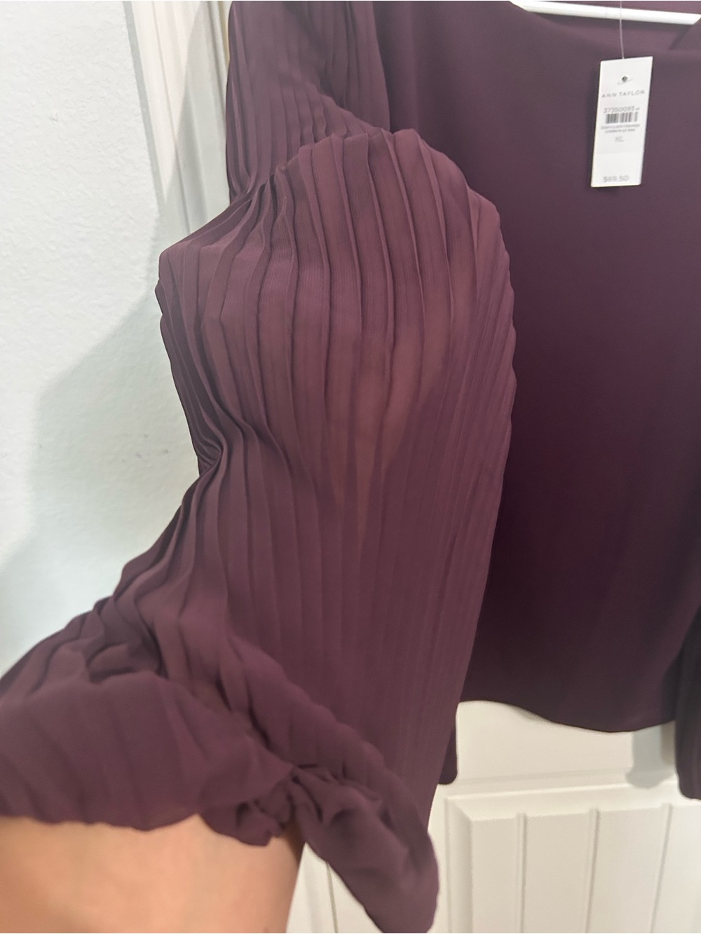 Ann Taylor Plum Pleated-Sleeve Blouse - Deep Plum - Picture 3 of 4